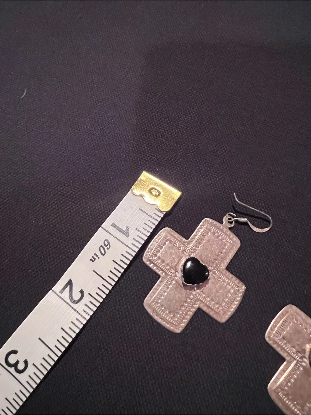 Vintage Sterling Silver cross earrings with Onyx stone